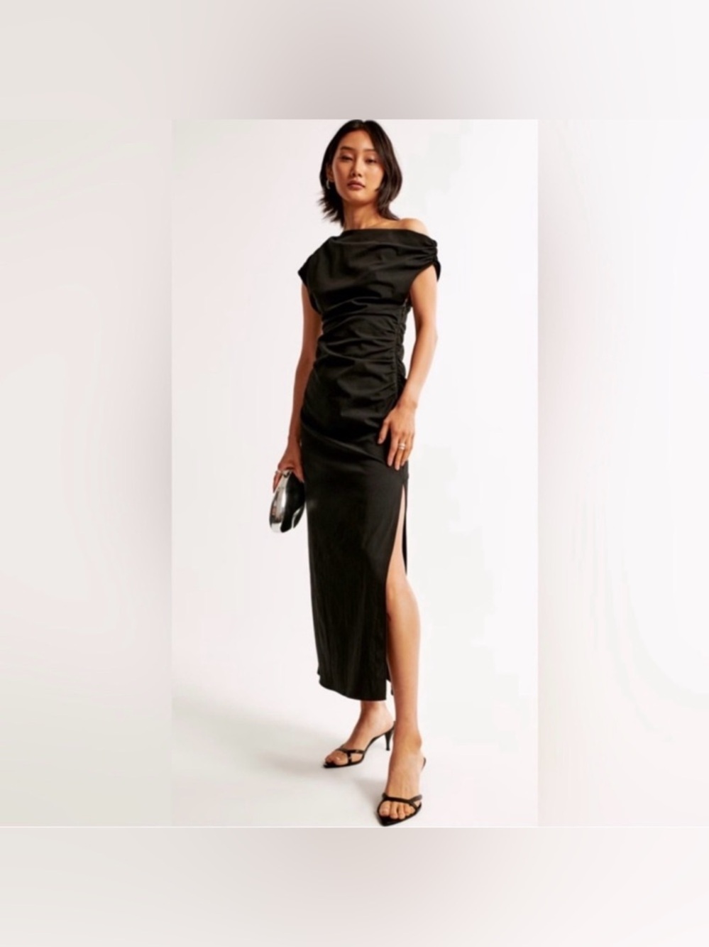 NWT Abercrombie & Fitch Black One Shoulder Dress Side Scrunched flattering PXL